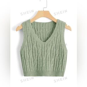 SHEIN Sage Green Crop Sweater Vest